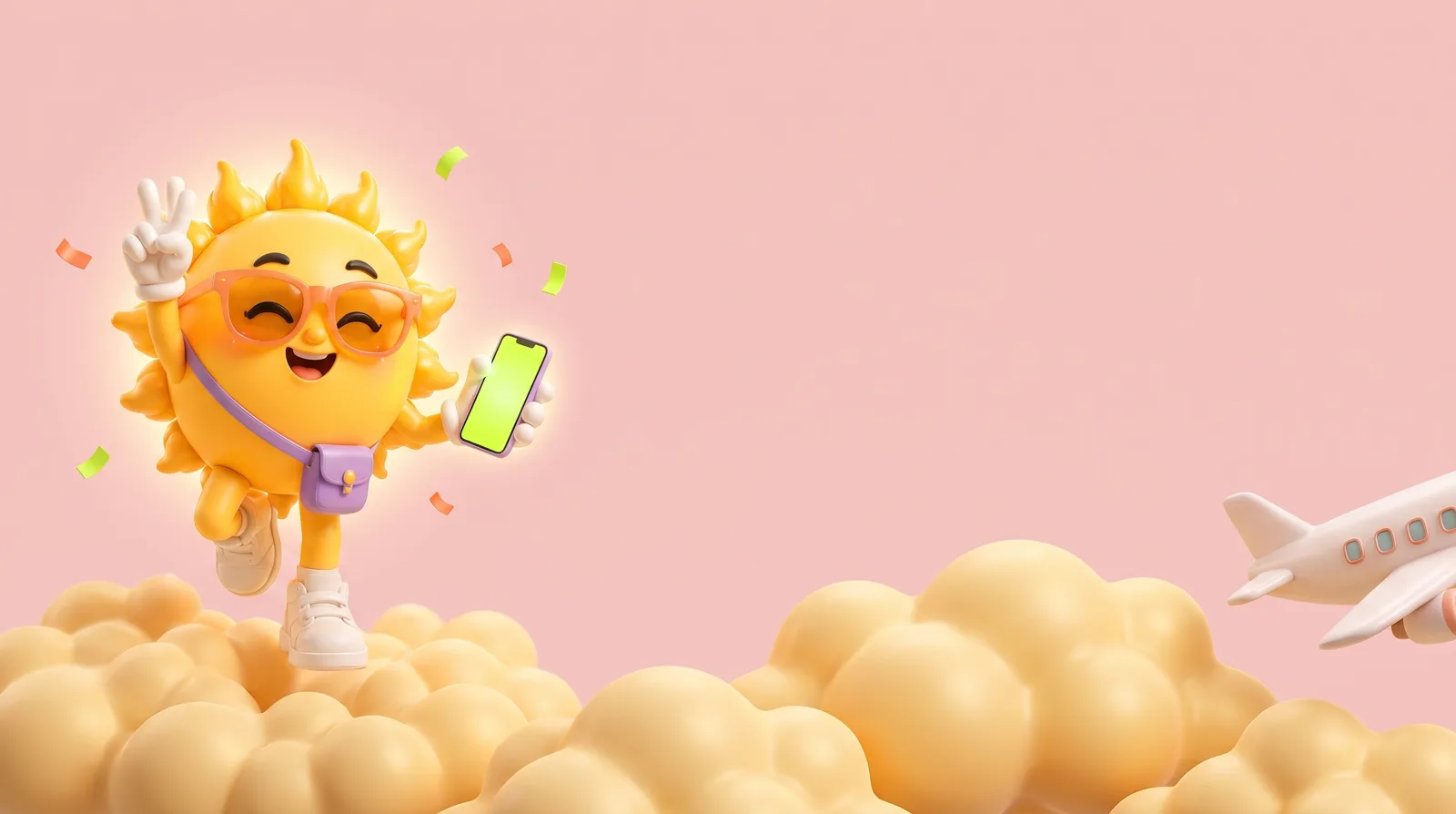 Sol leaping above the clouds with a glowing connected phone
