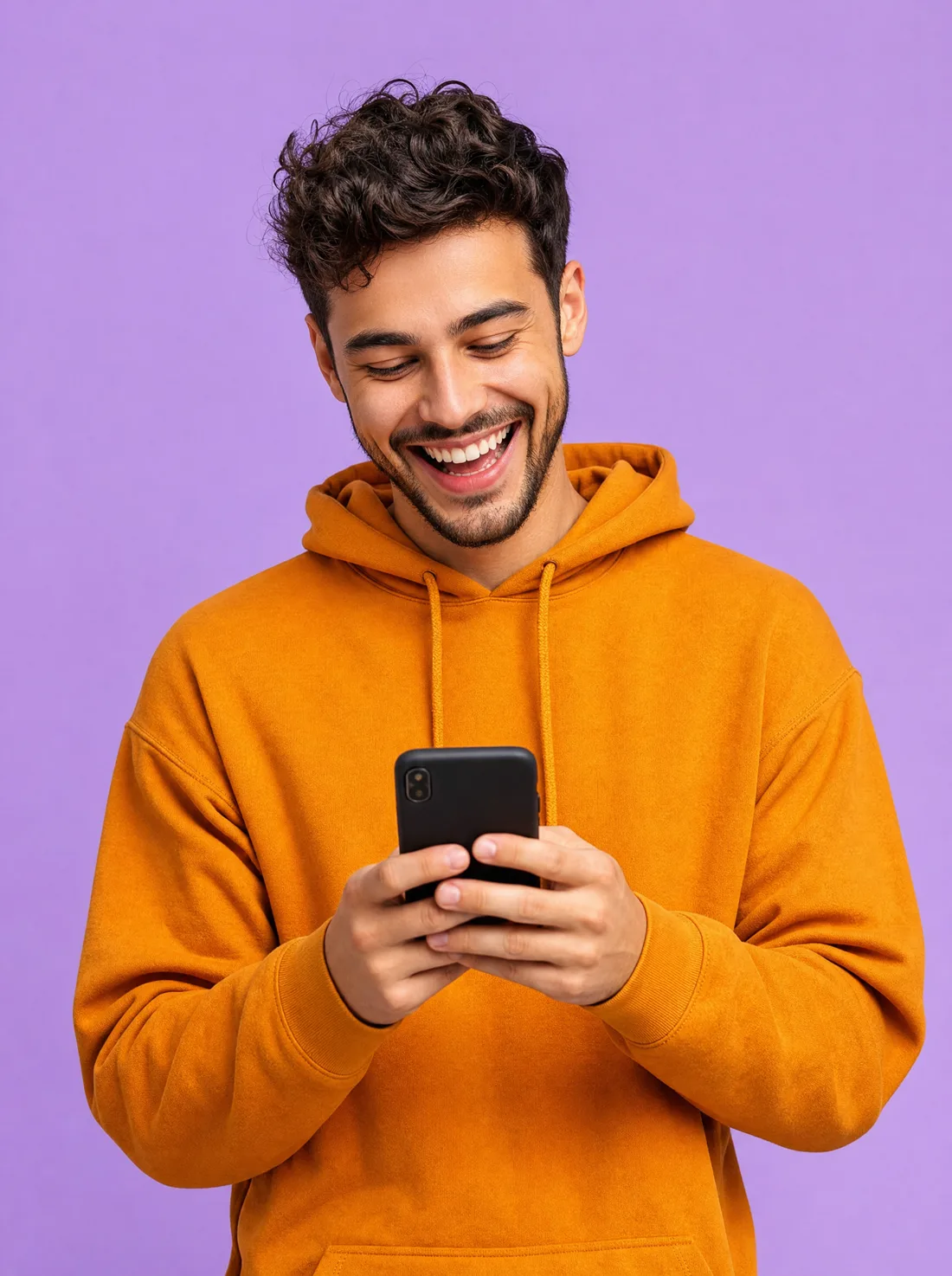 A traveler smiling at their phone just after installing a Roamjoy eSIM